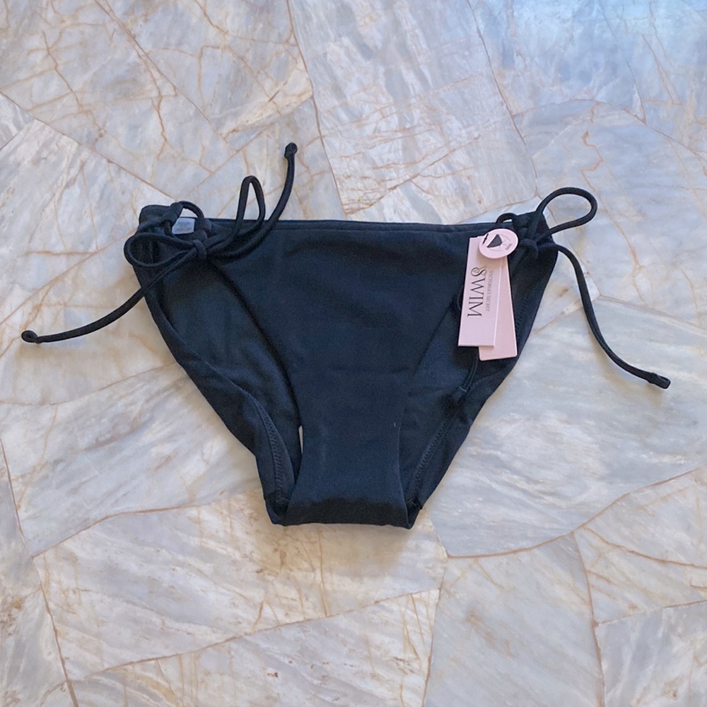 VICTORIA'S SECRET‎ SWIM Side Tie Brazilian Bikini Bottom Swimsuit Bottoms Black